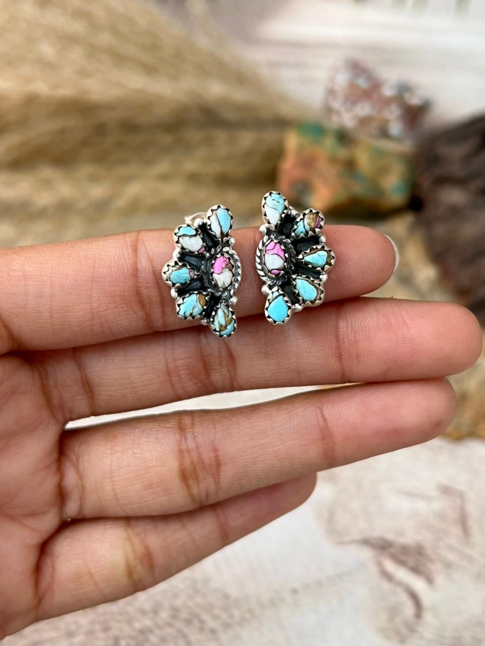 Handmade Sterling Silver Cotton Candy Post Studs Earrings "Signed Nizhoni"