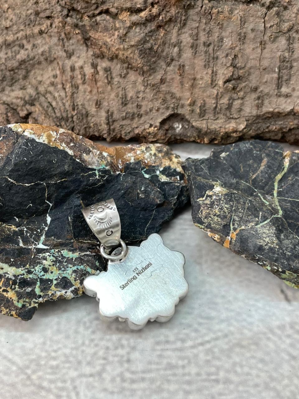 Handmade Sterling Silver Sonoran with Cut Stones Pendant "Signed Nizhoni"