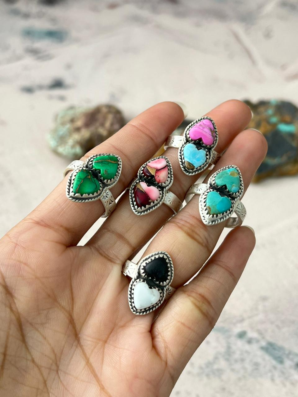 Handmade Sterling Silver Multi Stone Adjustable Ring "Signed Nizhoni"