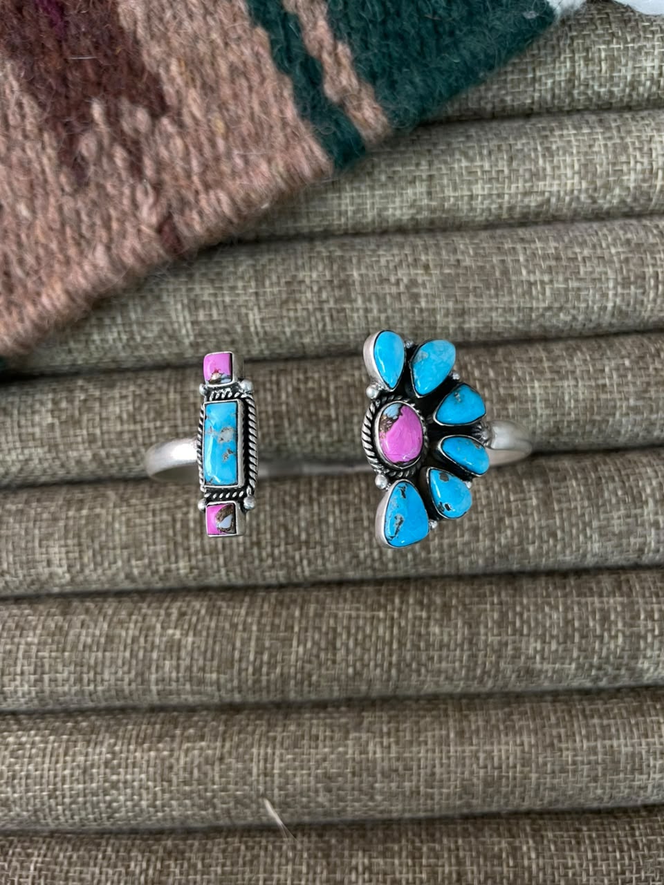 Handmade Sterling Silver Cotton Candy with Sierra Bella Turquoise Cuff Bracelet Signed Nizhoni