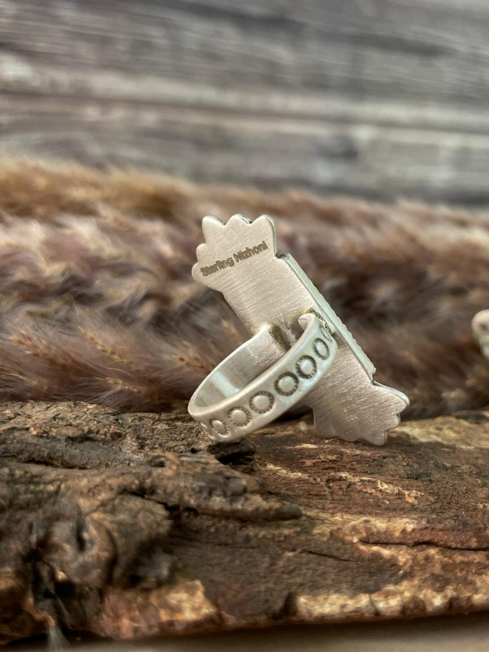 Handmade Sterling Silver White Buffalo Adjustable Ring Signed Nizhoni