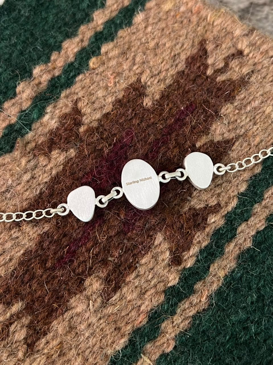 Handmade Sterling Silver Pilot Mountain Turquoise Chain Bracelet Signed Nizhoni