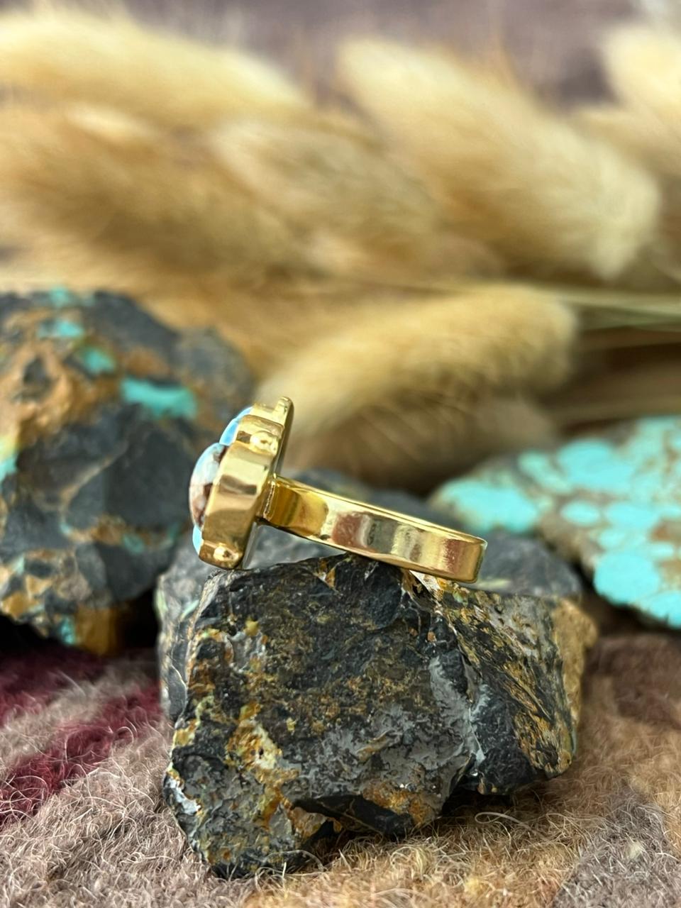 “The Golden Collection” Natural Golden Hills Turquoise Adjustable Ring