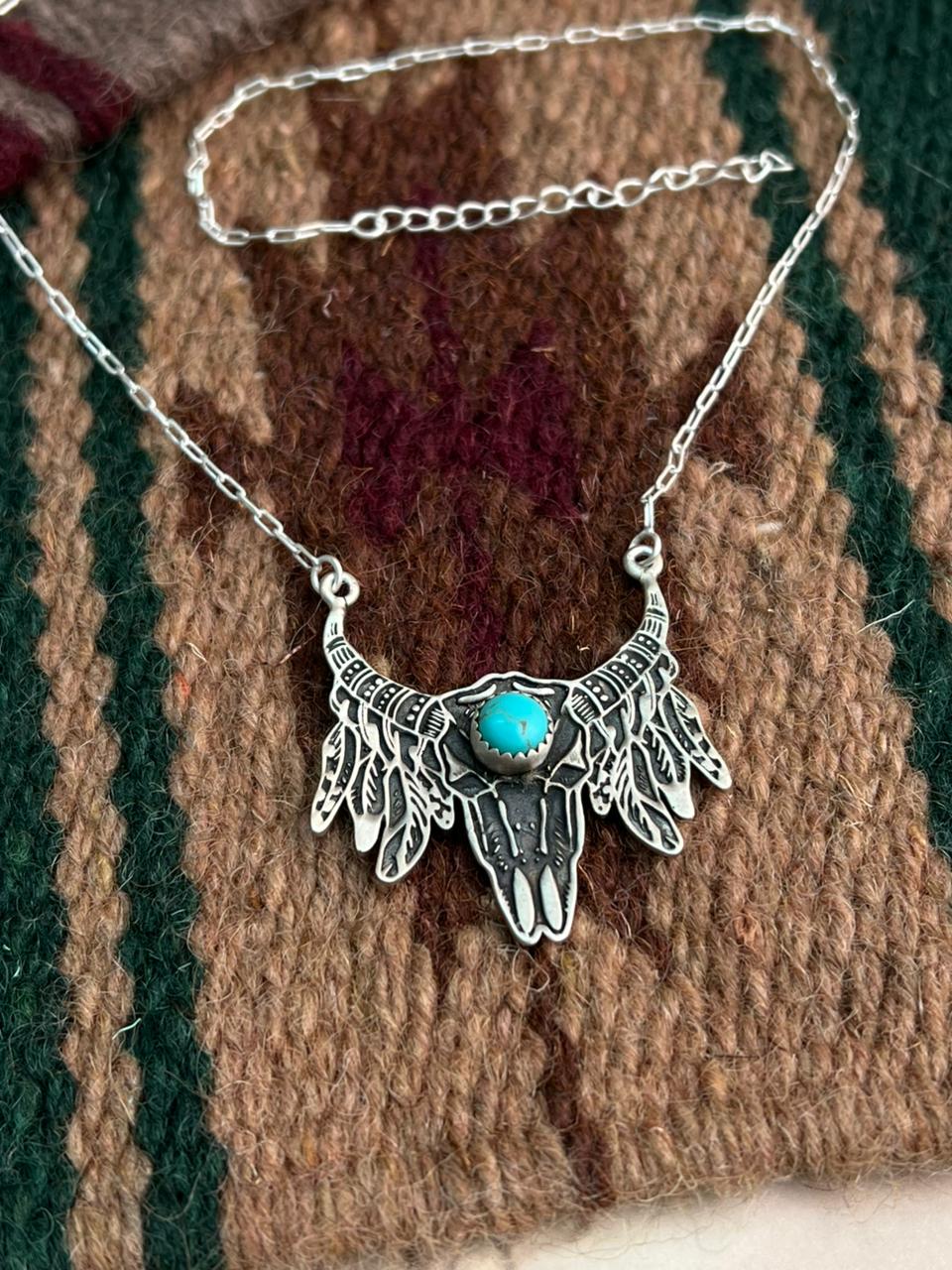 Handmade Sterling Silver Kingman Turquoise Necklace "Signed Nizhoni"