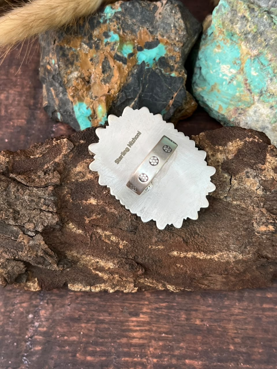 Handmade Sterling Silver Kingman Turquoise Adjustable Ring Signed Nizhoni (8)