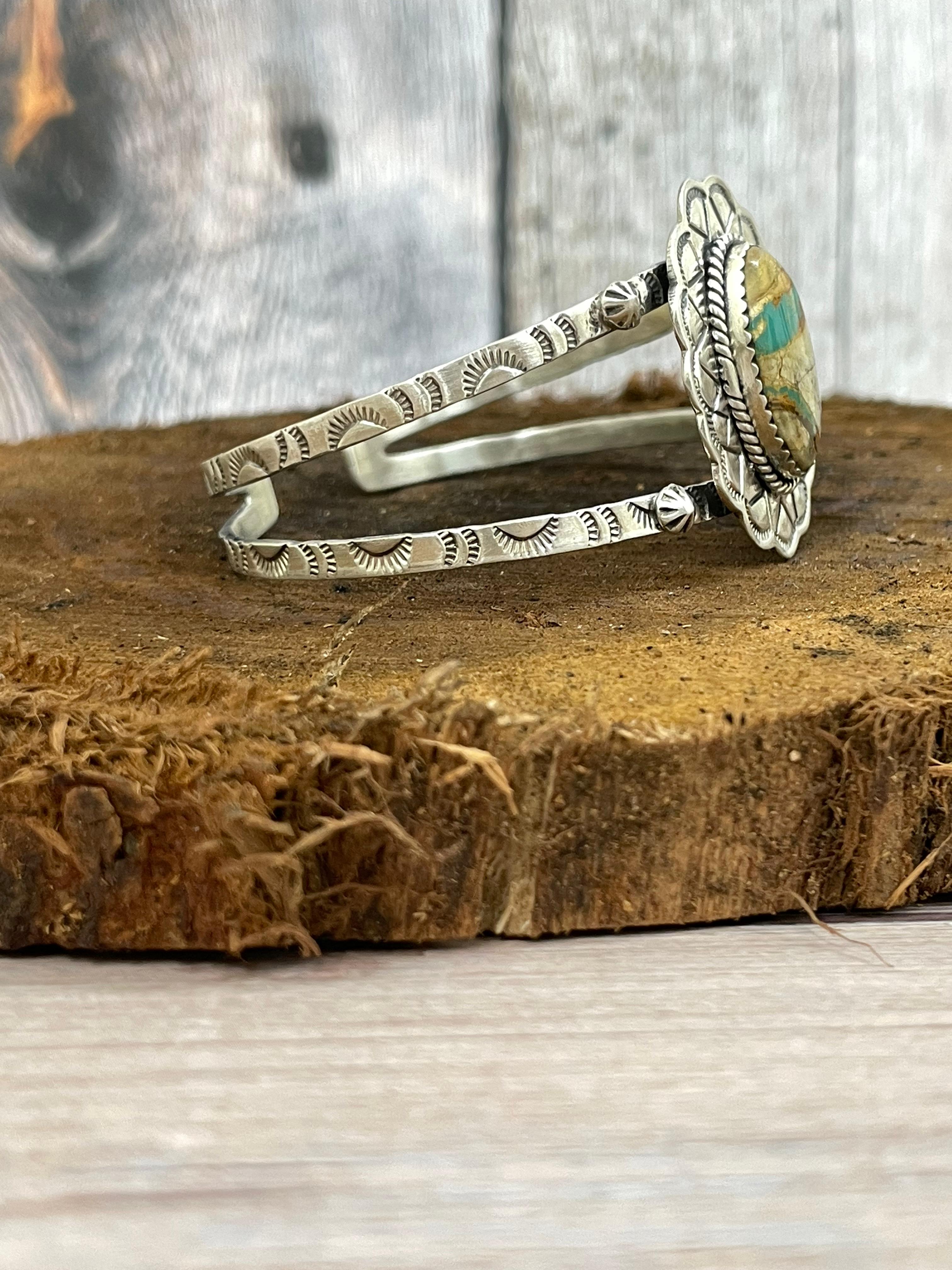 Handmade Sterling Silver Ribbon Royston Cuff Bracelet with Signed Nizhoni