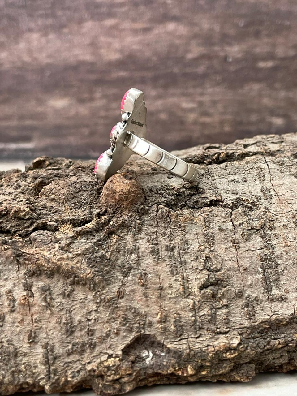 Handmade Sterling Silver Hot Pink Adjustable Ring "Signed Nizhoni"