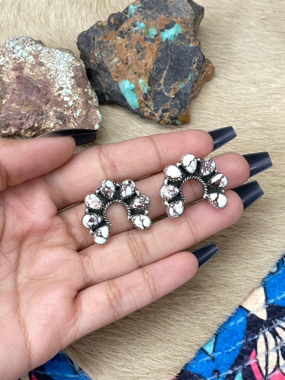 Handmade Sterling Silver Wildhorse Magnesite Post Studs Earrings "Signed Nizhoni"