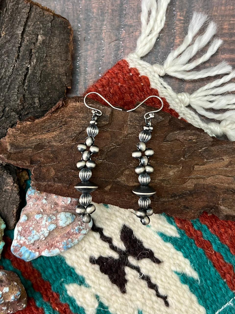Handmade Sterling Silver Beaded Dangle Hook Earrings (9)