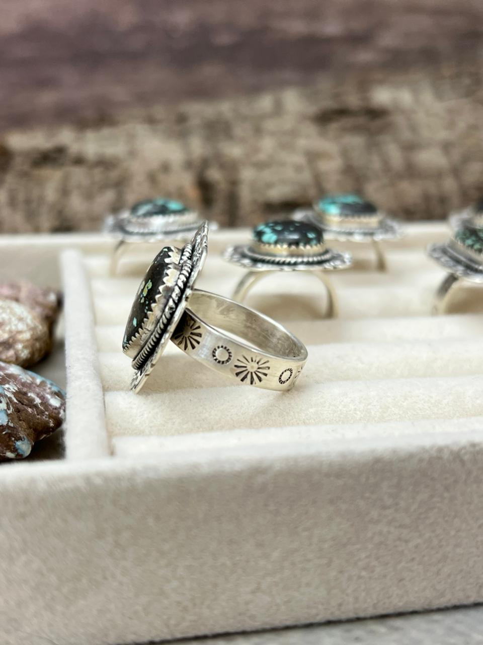 Handmade Sterling Silver Lander Turquoise Adjustable Ring With Signed Nizhoni