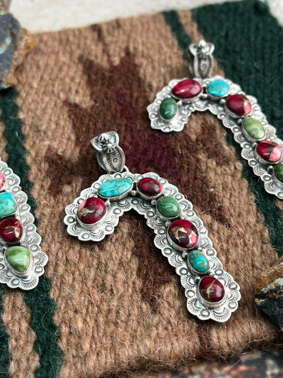 Handmade Sterling Silver Dahlia Rose with Emerald Valley Turquoise Pendant "Signed Nizhoni"