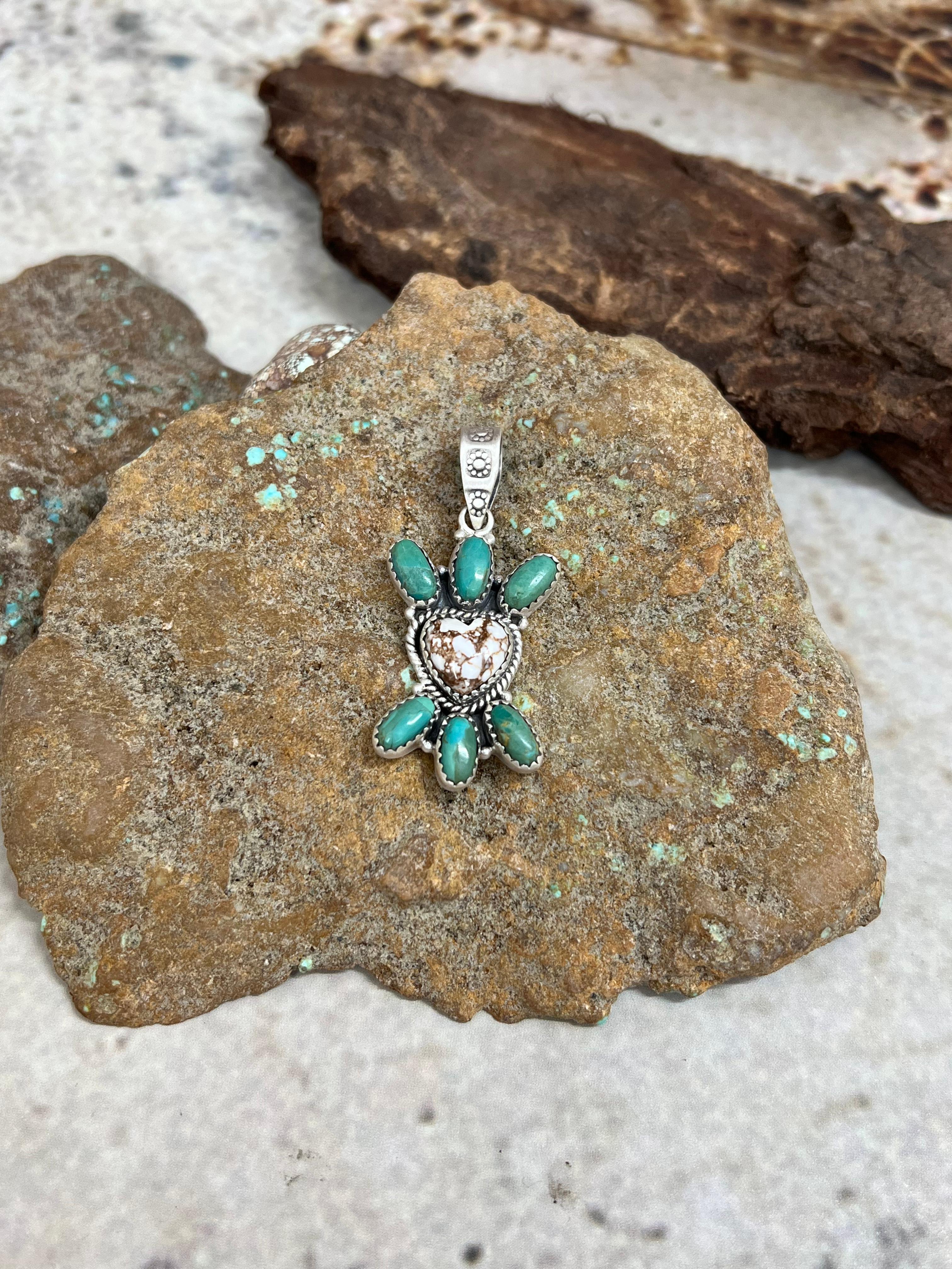 Handmade Sterling Silver Kingman with Wild Horse Pendant Signed Nizhoni