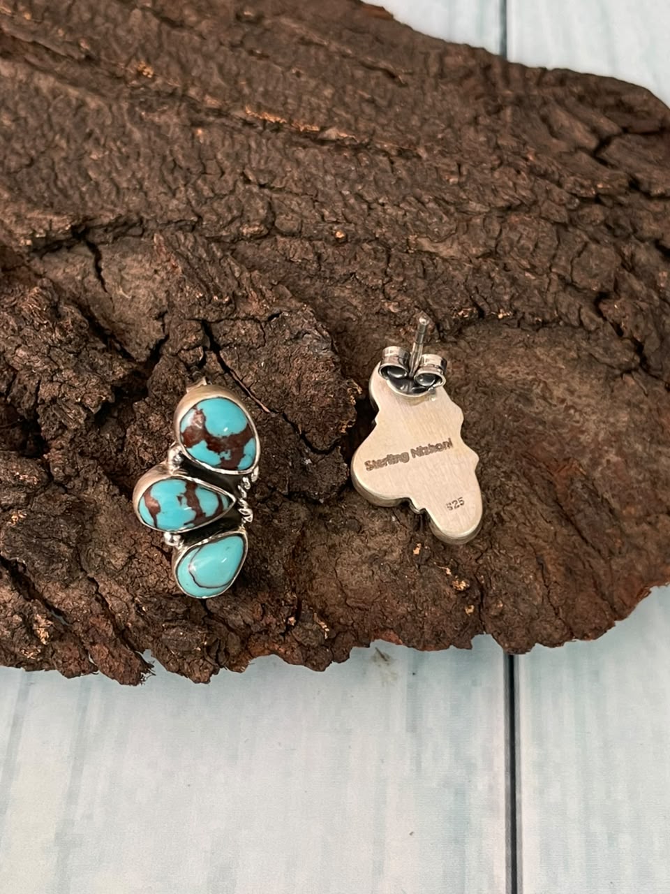 Handmade Sterling Silver Egyptian Turquoise Collection: Post Studs Earrings Signed Nizhoni