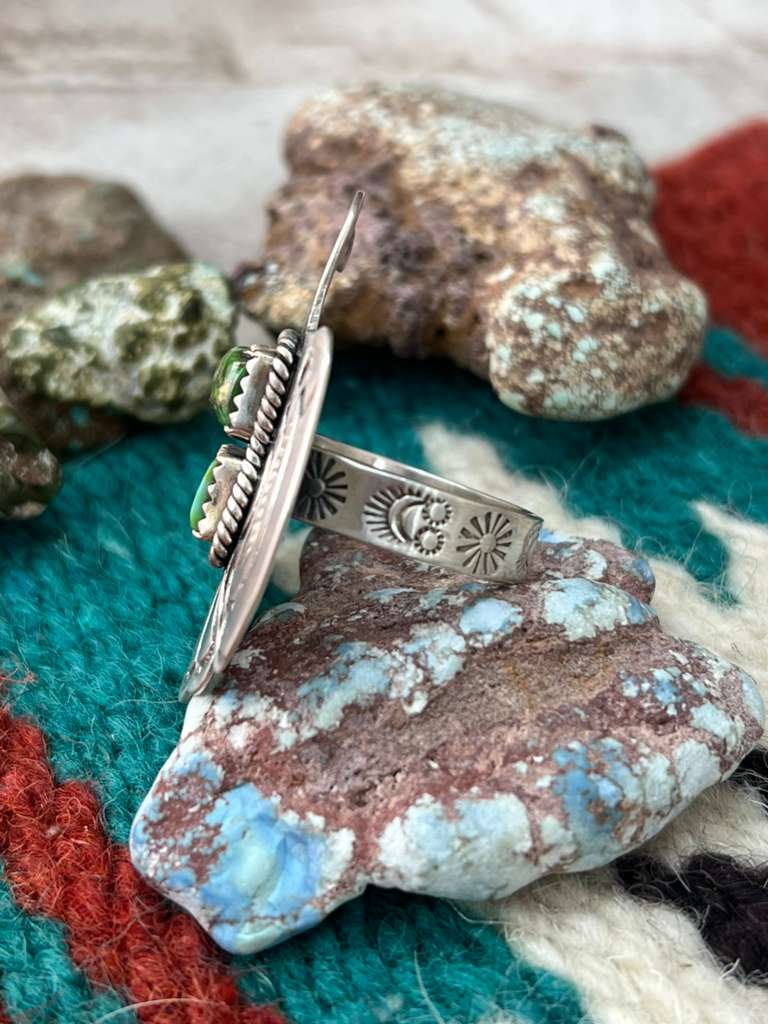 Handmade Sterling Silver Sonoran Mountain Turquoise Thunder Bird Adjustable Rings "Signed Nizhoni"