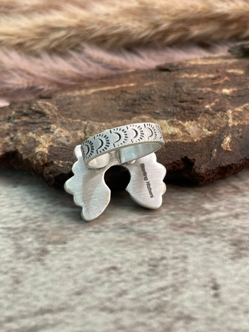 Handmade Sterling Silver Kingman Turquoise Adjustable Naja Ring Signed Nizhoni