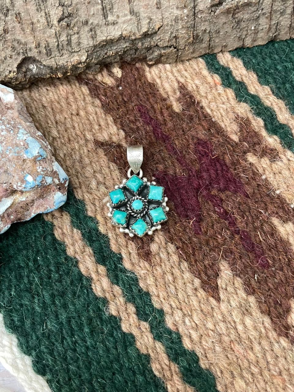 Handmade Sterling Silver Kingman Turquoise Pendant "Signed Nizhoni"