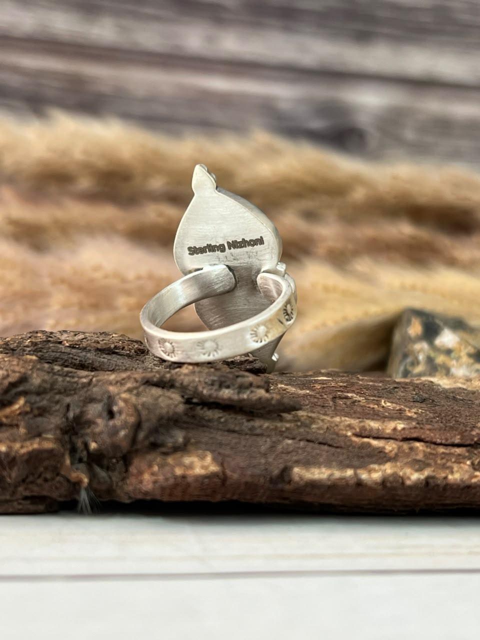 Handmade Sterling Silver Hardy Pit Heart Adjustable Ring Signed Nizhoni