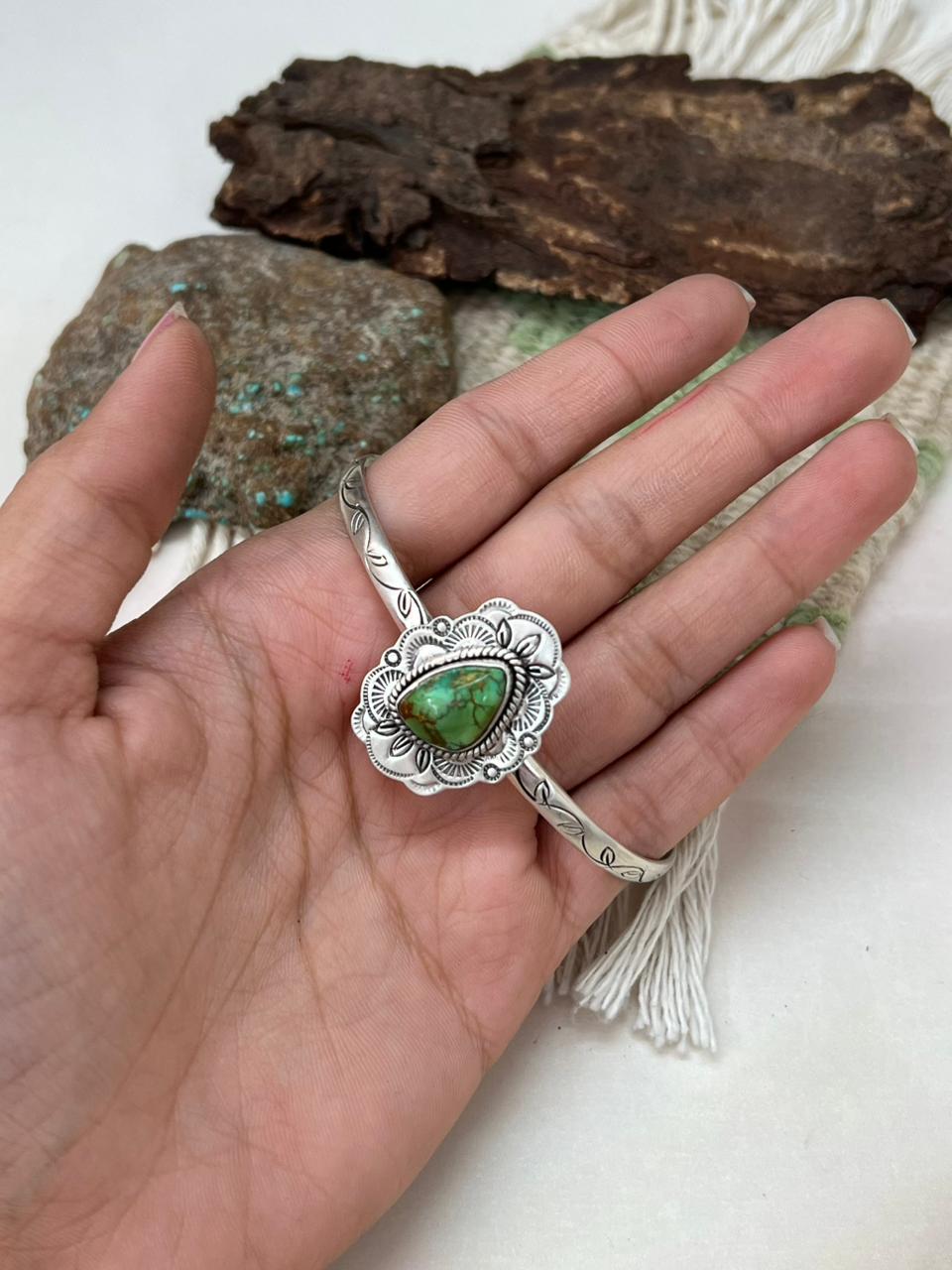 Handmade Sterling Silver Sonoran Mountain Turquoise Cuff Bracelet "Signed Nizhoni"