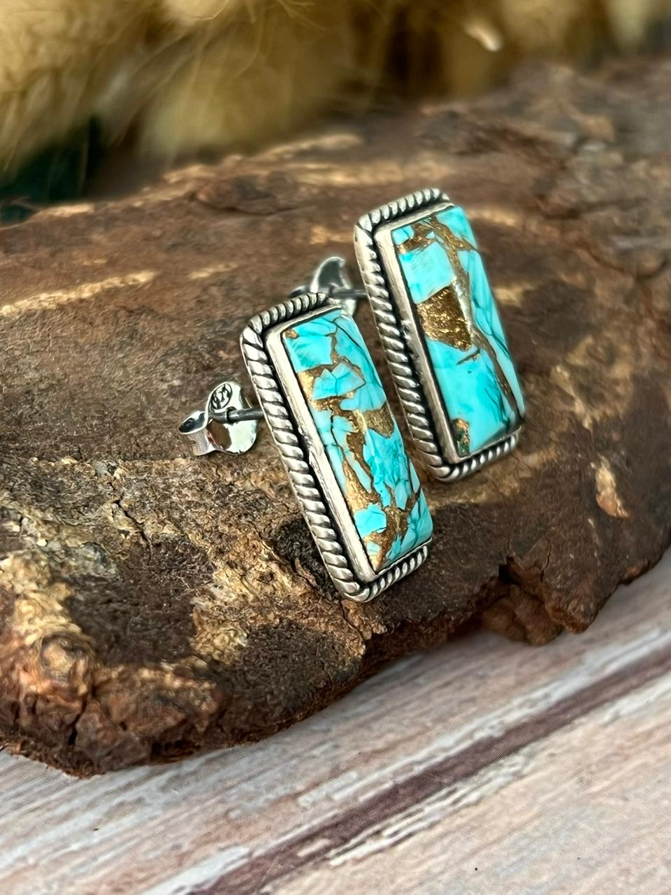 Handmade Sterling Silver Mint Dahlia Collection: Post Studs Earrings "Signed Nizhoni"