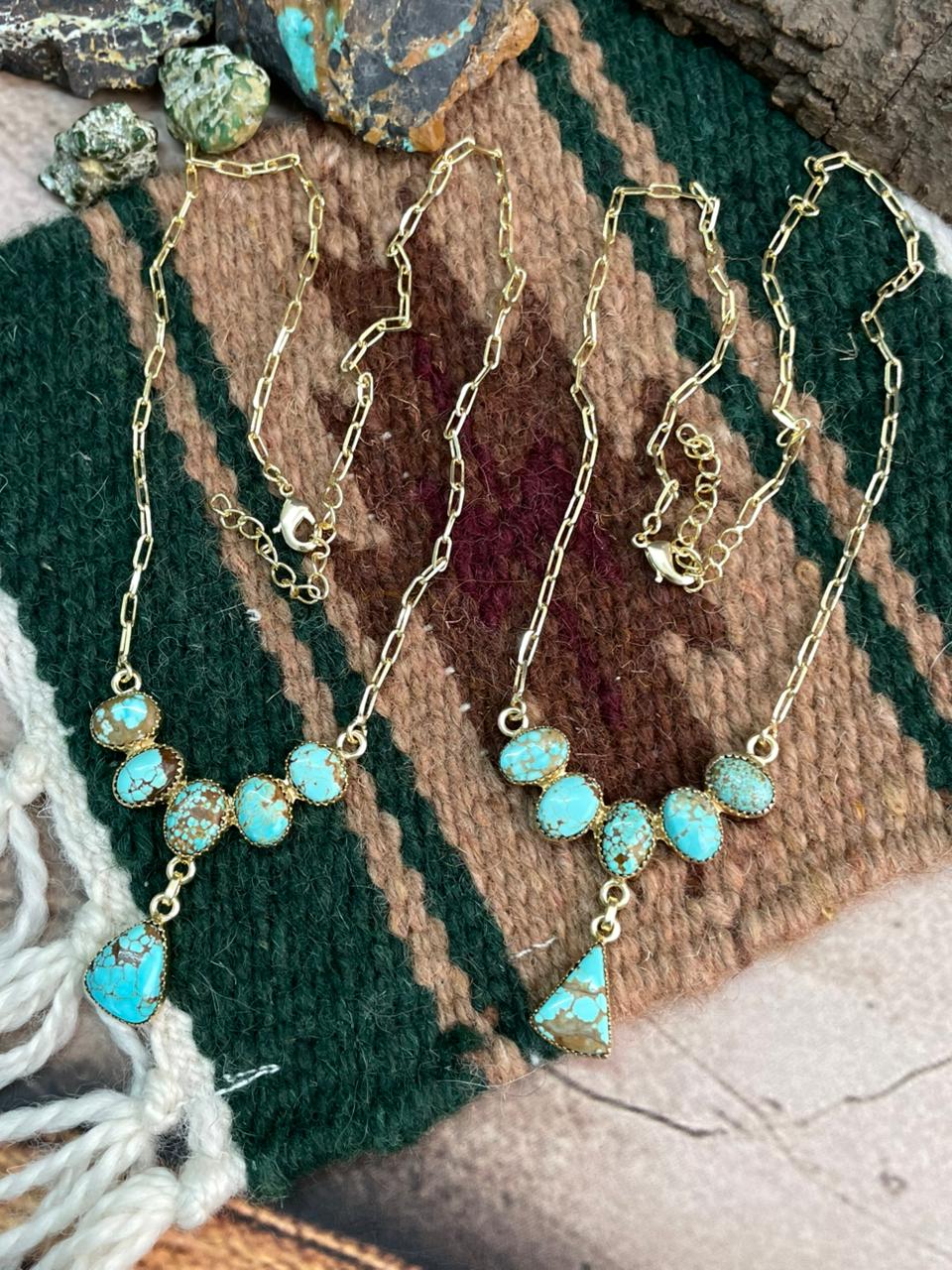 “The Golden Collection” Handmade Number 8 Turquoise with Gold Drop Necklace