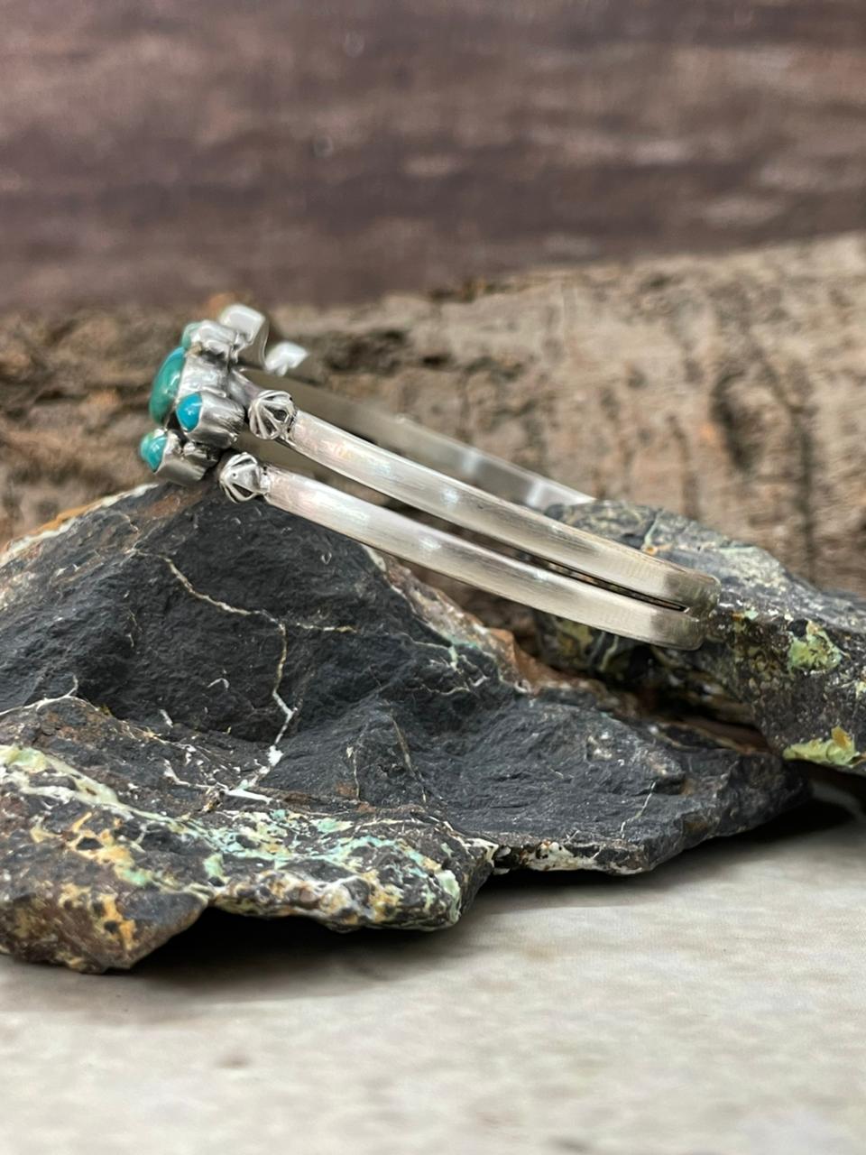 "Heart Collection" Handmade Sterling Silver Kingman Turquoise Bracelet "Signed Nizhoni"