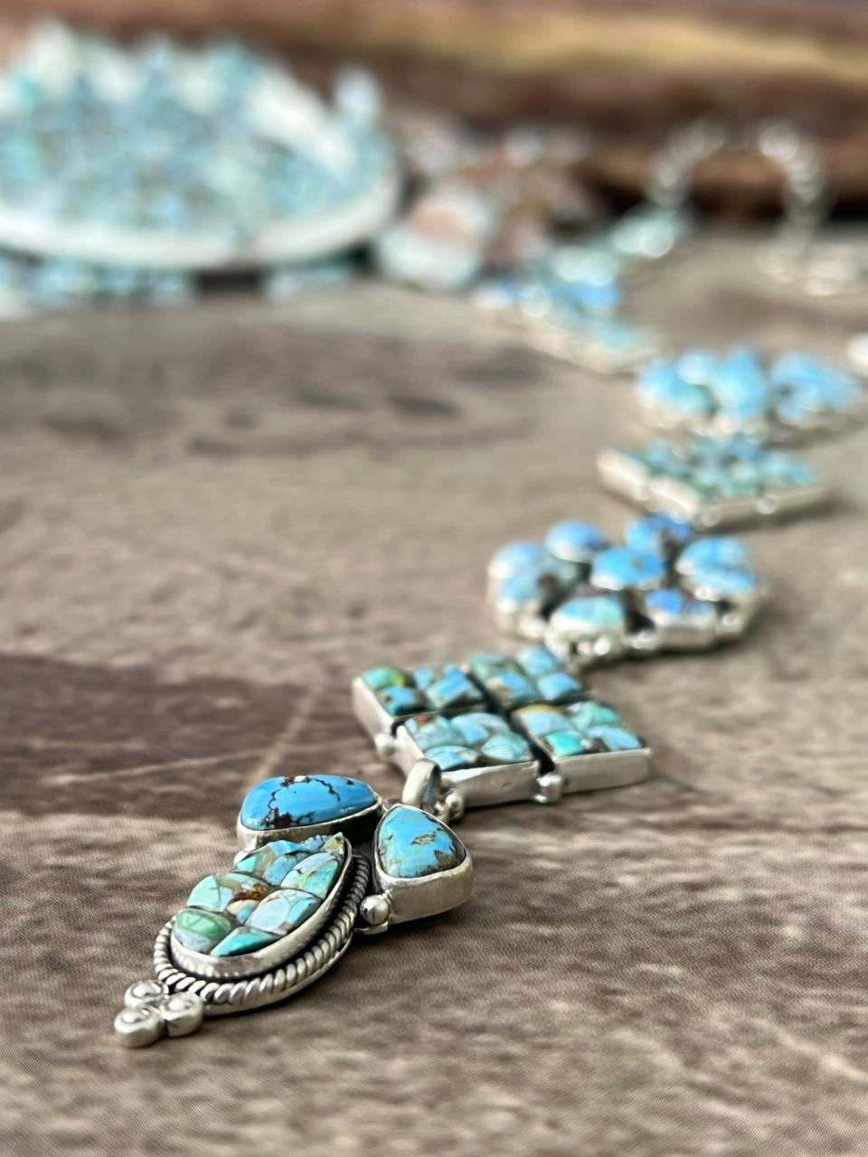 Handmade Sterling Silver 'Golden Hills Turquoise Cobble Collection' Necklace "Signed Nizhoni"