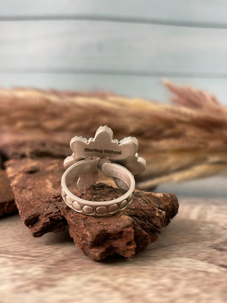 Handmade Sterling Silver Kingman Turquoise Naja Adjustable Ring Signed Nizhoni