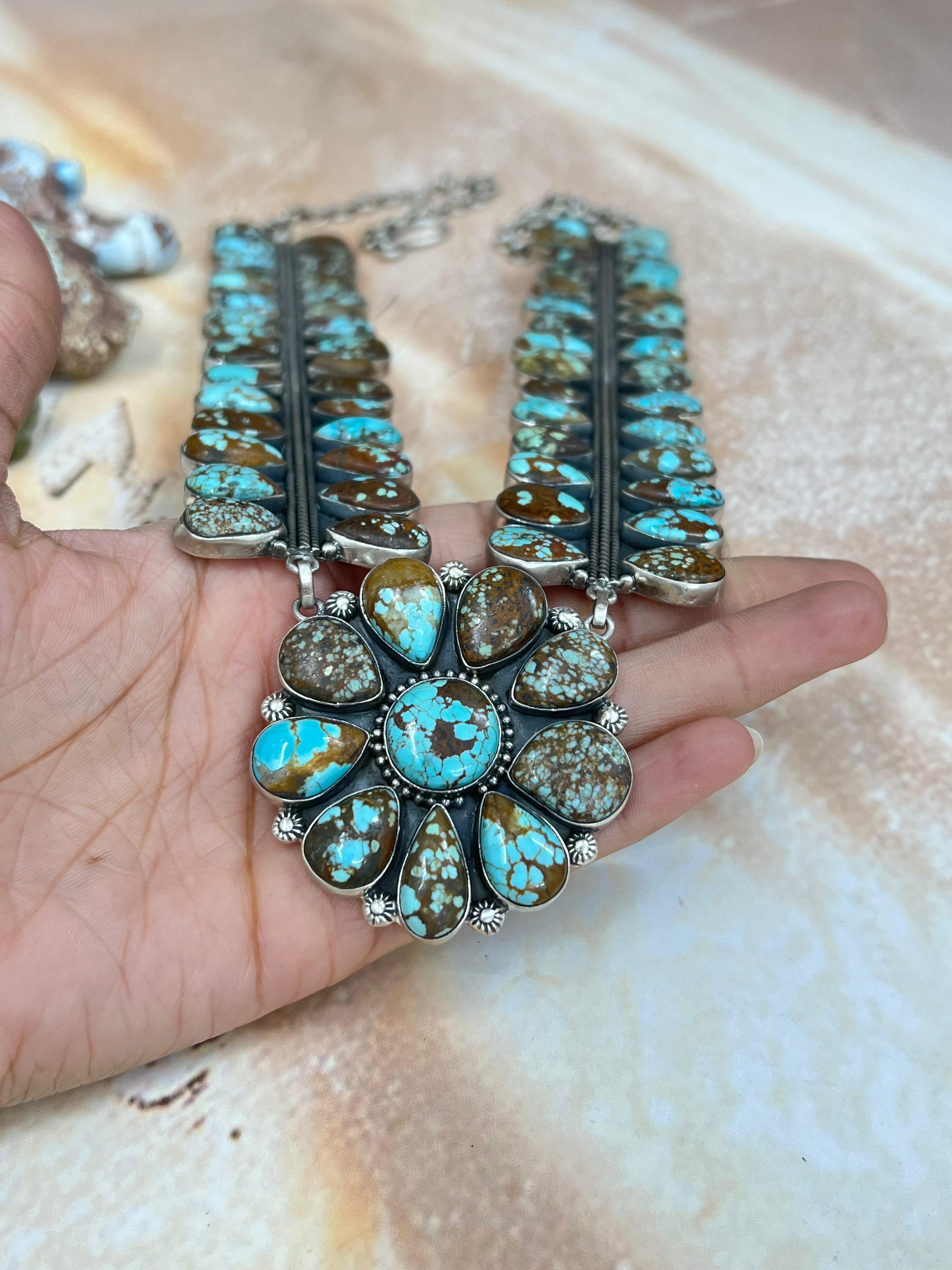 Handmade Sterling Silver Number 8 Turquoise Heart Necklace with Signed Nizhoni