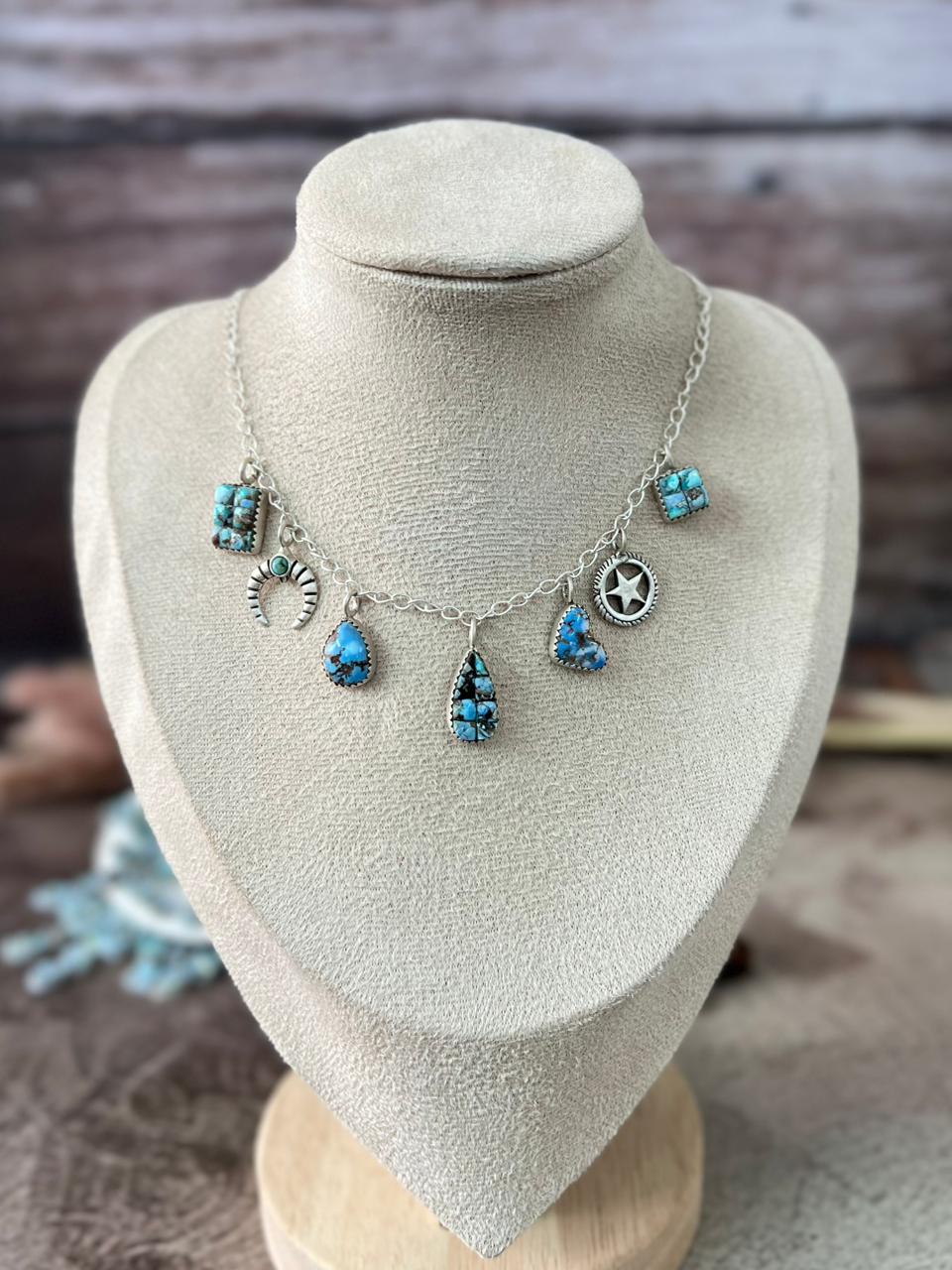 Handmade Sterling Silver 'Golden Hills Turquoise Cobble Collection' Necklace "Signed Nizhoni"