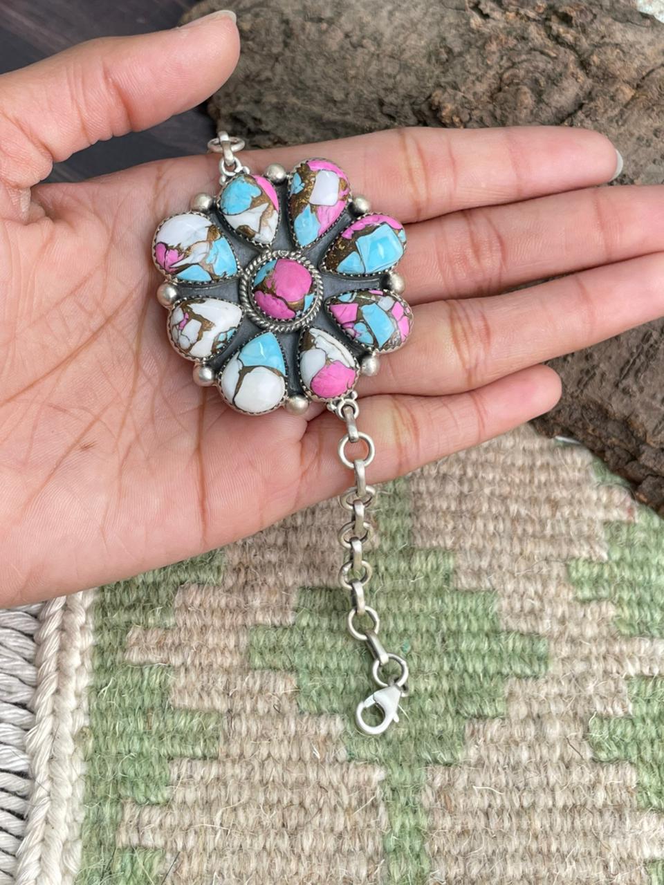 Handmade Sterling Silver Cotton Candy Chain Bracelet "Signed Nizhoni"