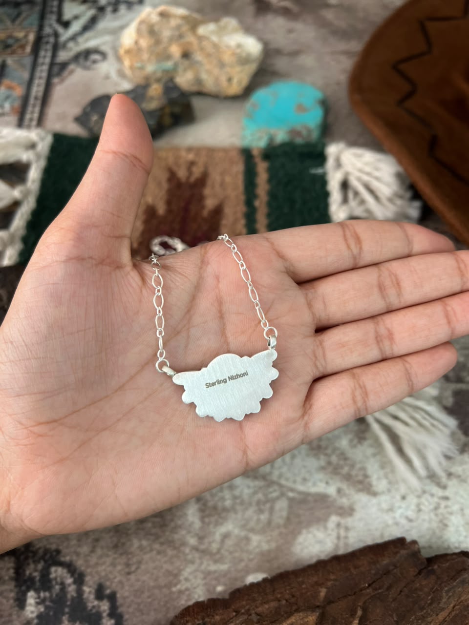 Handmade Sterling Silver Kingman Turquoise Necklace Signed Nizhoni