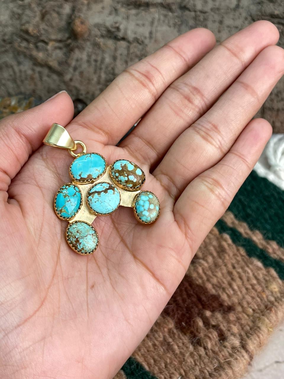 “The Golden Collection” Handmade Number 8 Turquoise with Gold Naja Pendant