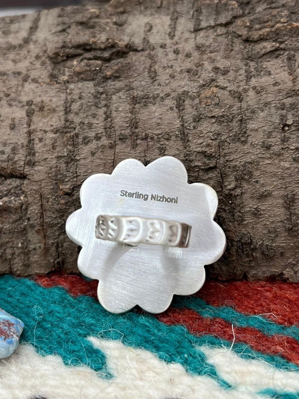 Handmade Sterling Silver Palomino with Golden Hills and Sonoran Mountain Turquoise Adjustable Ring " Signed Nizhoni"