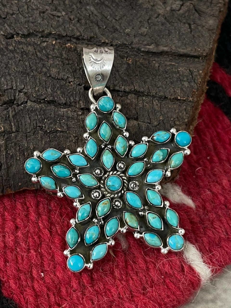 Handmade Sterling Silver Kingman Turquoise Star Pendant Signed Nizhoni
