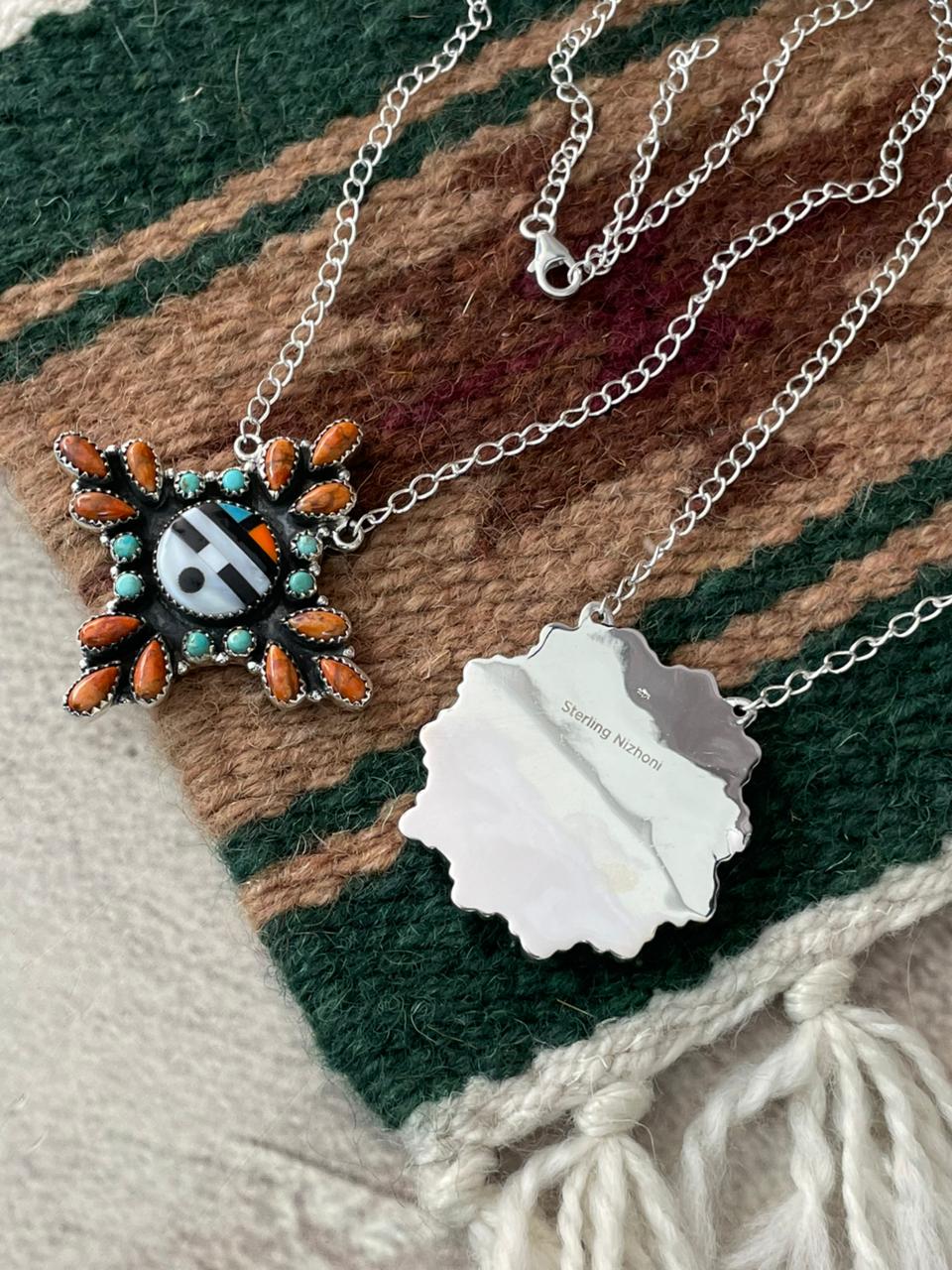 Handmade Sterling Silver Turquoise and MOP Necklace "Signed Nizhoni"