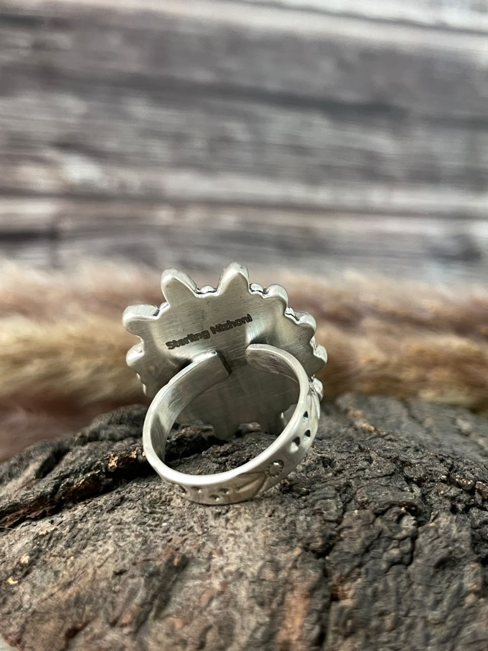 Handmade Sterling Silver Kingman Turquoise Adjustable Ring Signed Nizhoni