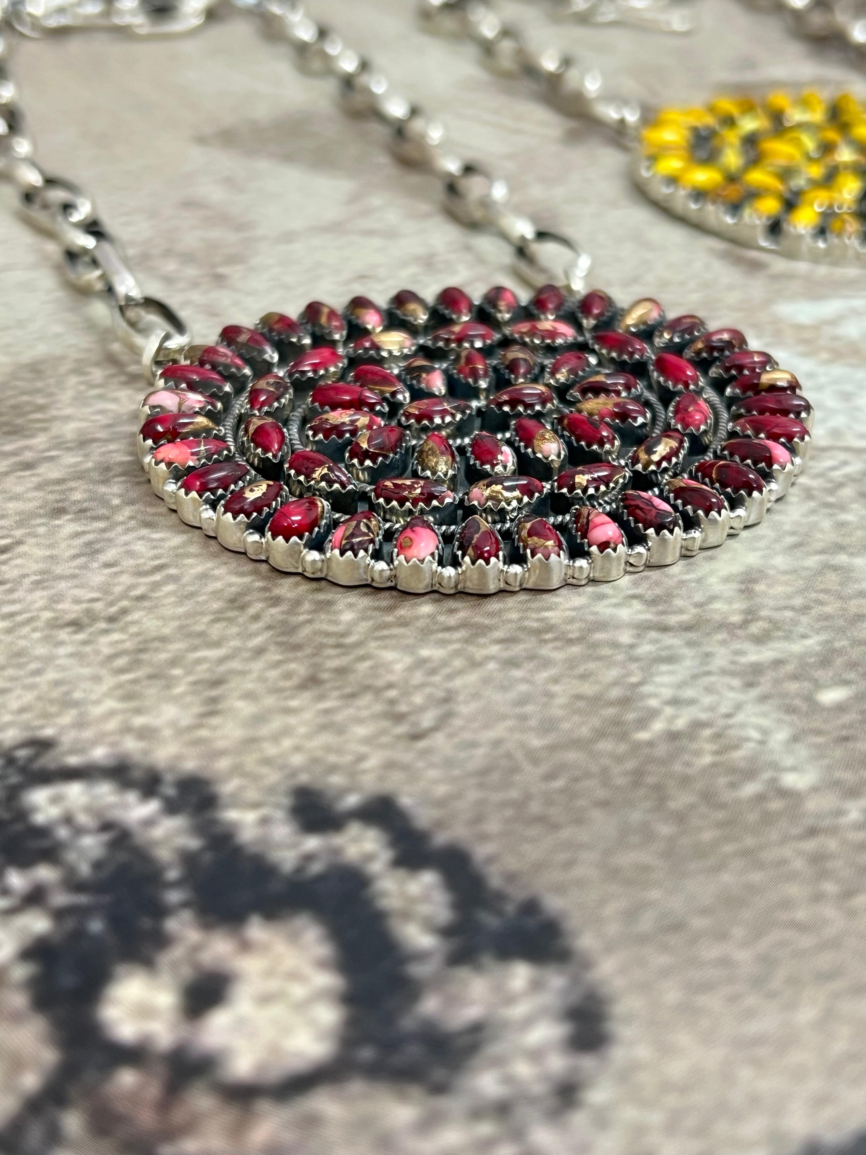 Handmade Sterling Silver Dahlia Rose, Honey Dahlia Necklace, Signed Nizhoni