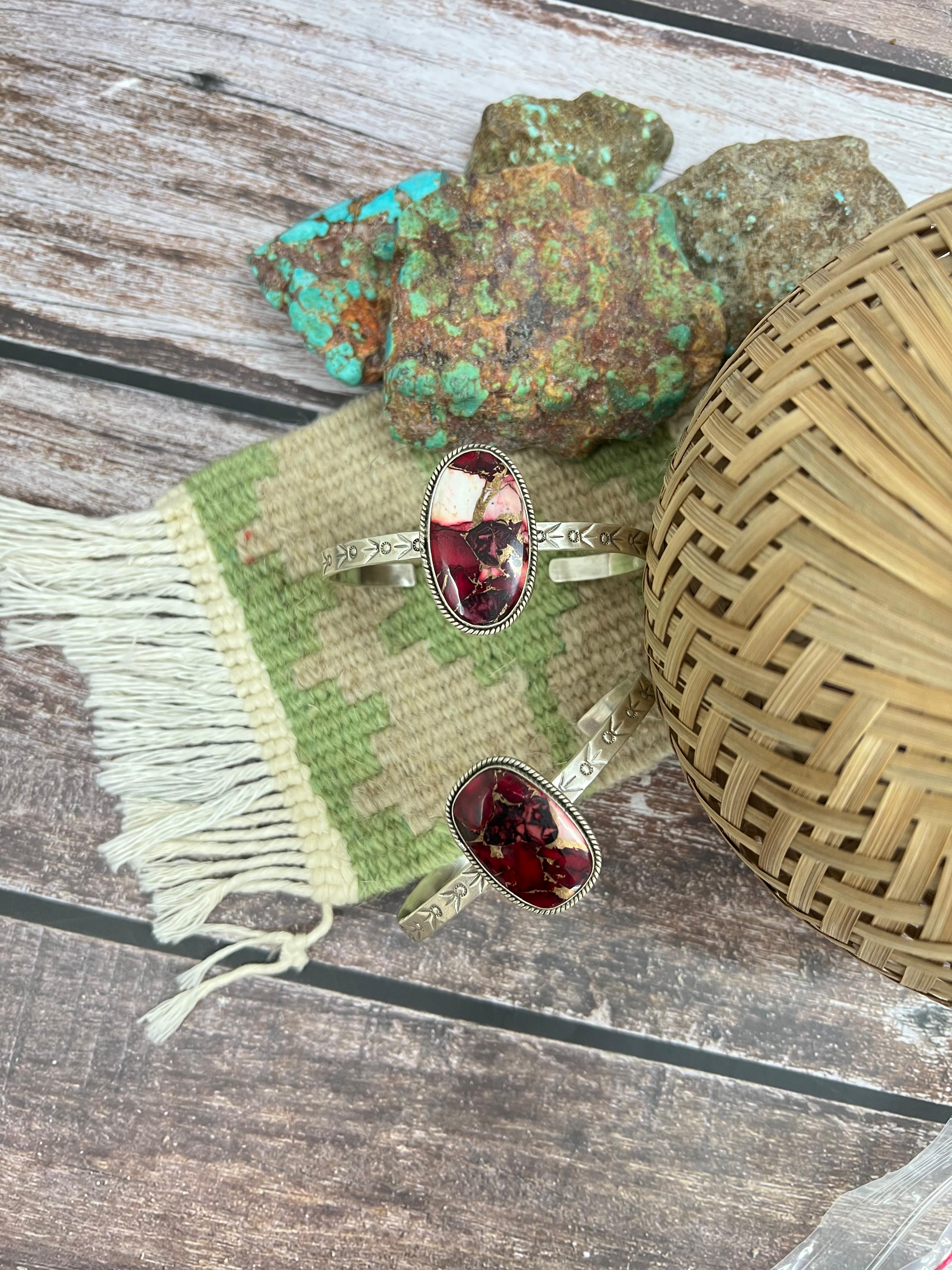 Handmade Sterling Silver Dahlia Rose Cuff Bracelet with Signed Nizhoni