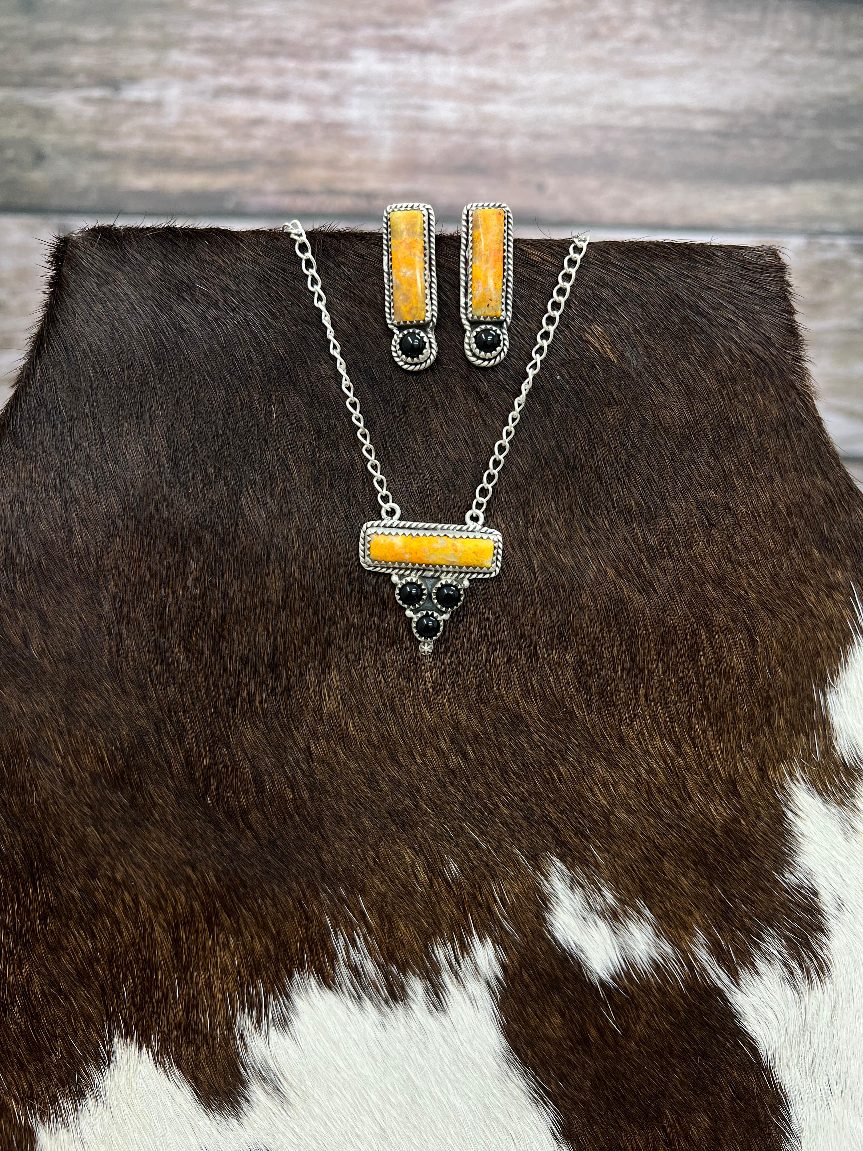 "Halloween Collection" Handmade Sterling Silver Black Onyx, Bumblebee Necklace with Signed Nizhoni