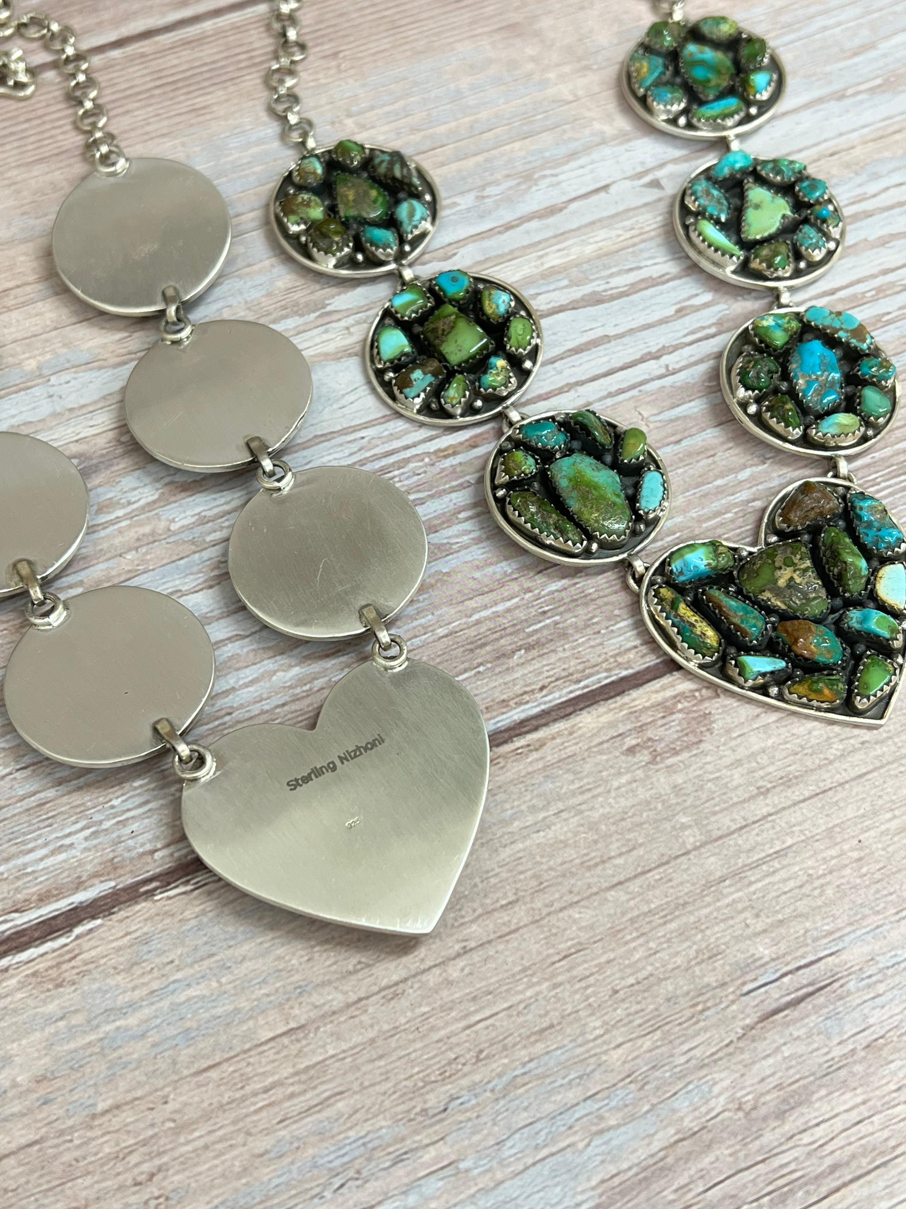 Handmade Sterling Silver Golden Hill Turquoise, Sonoran Mountain Turquoise Necklace, Signed Nizhoni