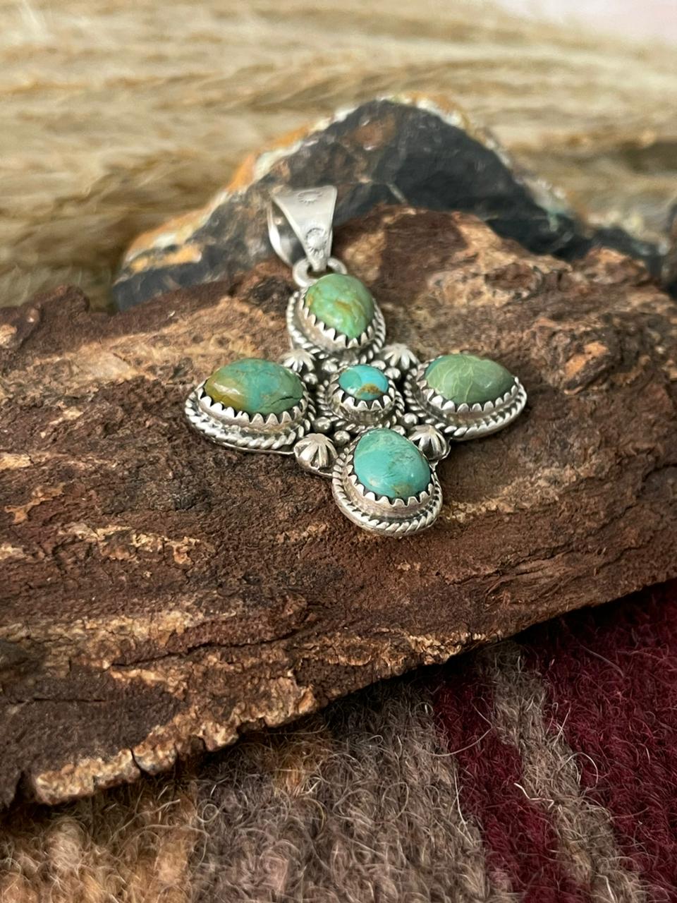 Handmade Sterling Silver Kingman Turquoise Pendant "Signed Nizhoni"