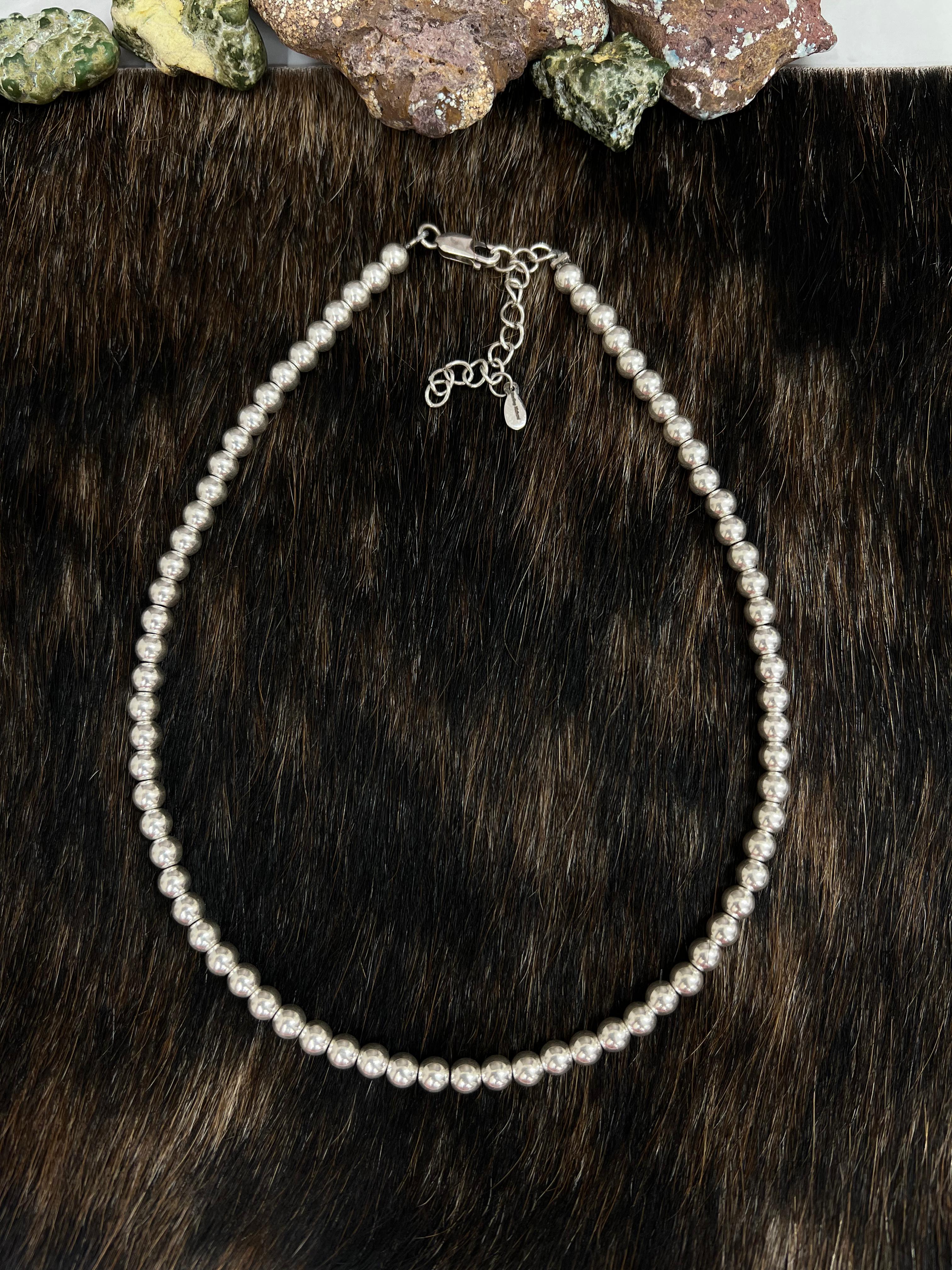 Handmade Sterling Silver 5MM Beaded Necklace with Signed Nizhoni