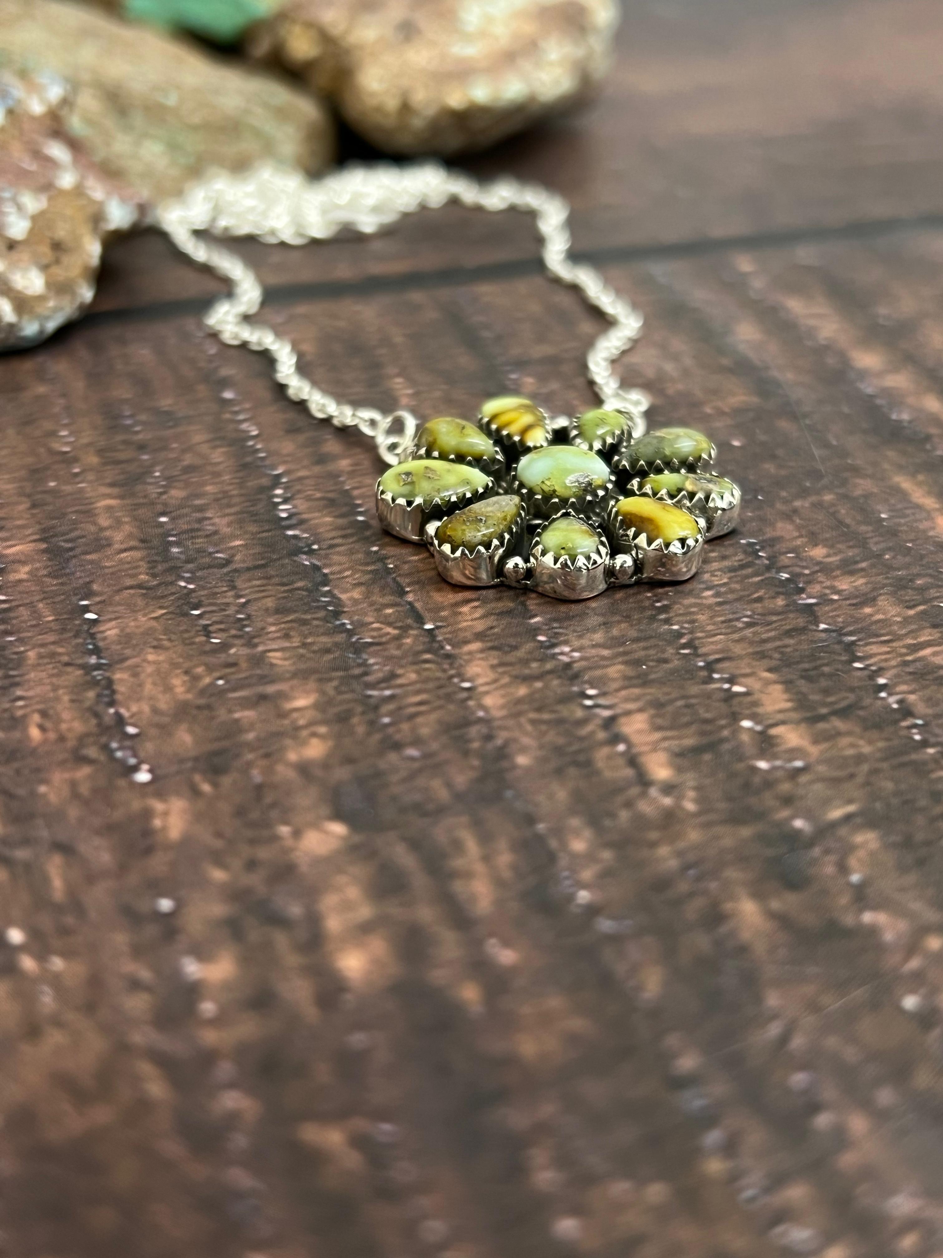 Handmade Sterling Silver Palomino Turquoise Necklace with Signed Nizhoni