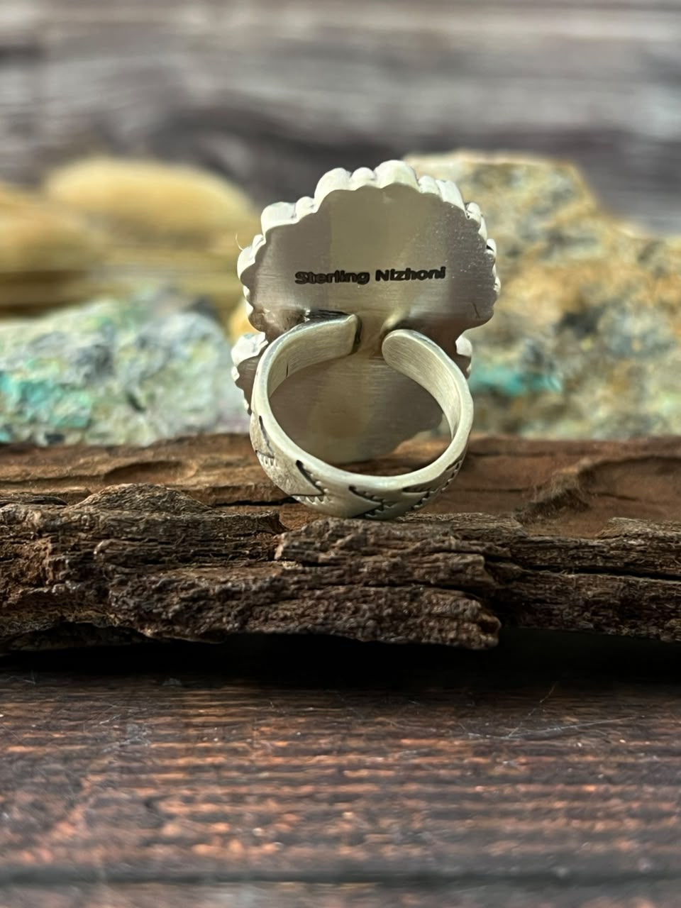 Handmade Sterling Silver Kingman Turquoise Adjustable Ring Signed Nizhoni