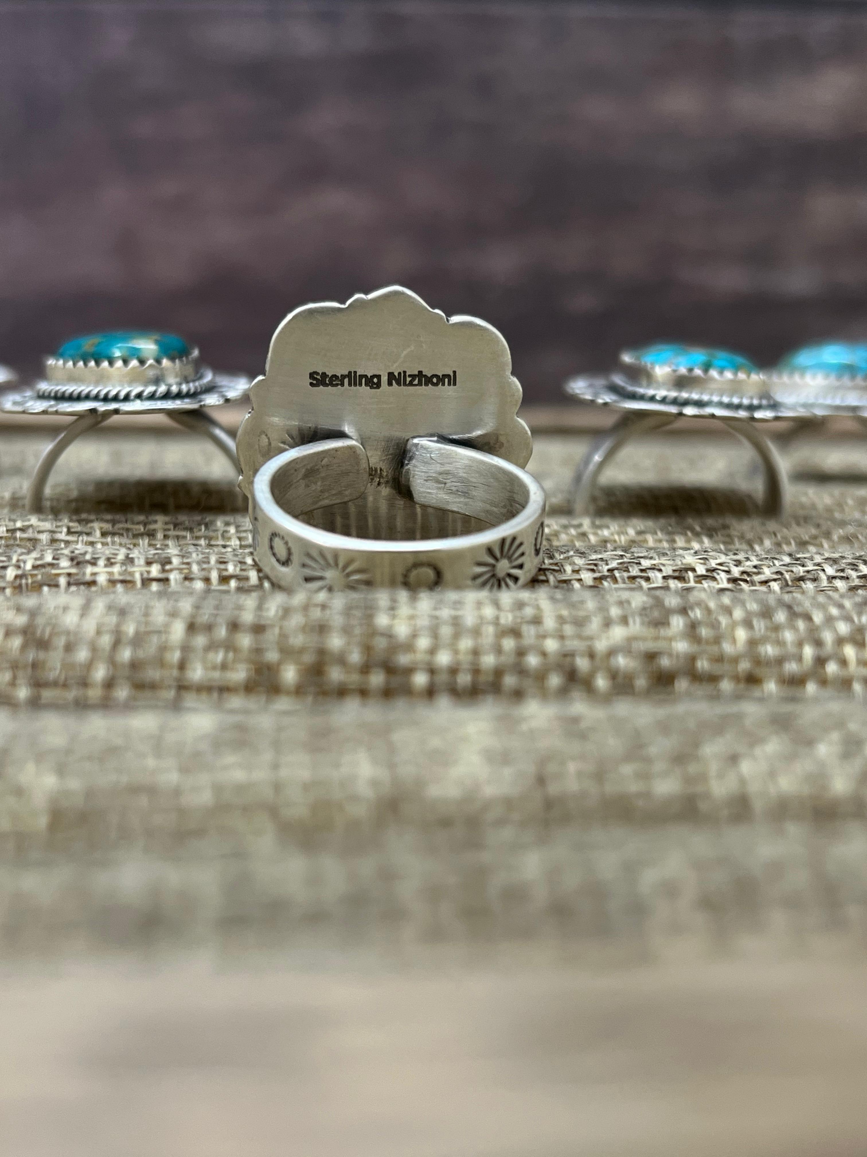 Handmade Sterling Silver Hardy Pit Adjustable Ring with Signed Nizhoni