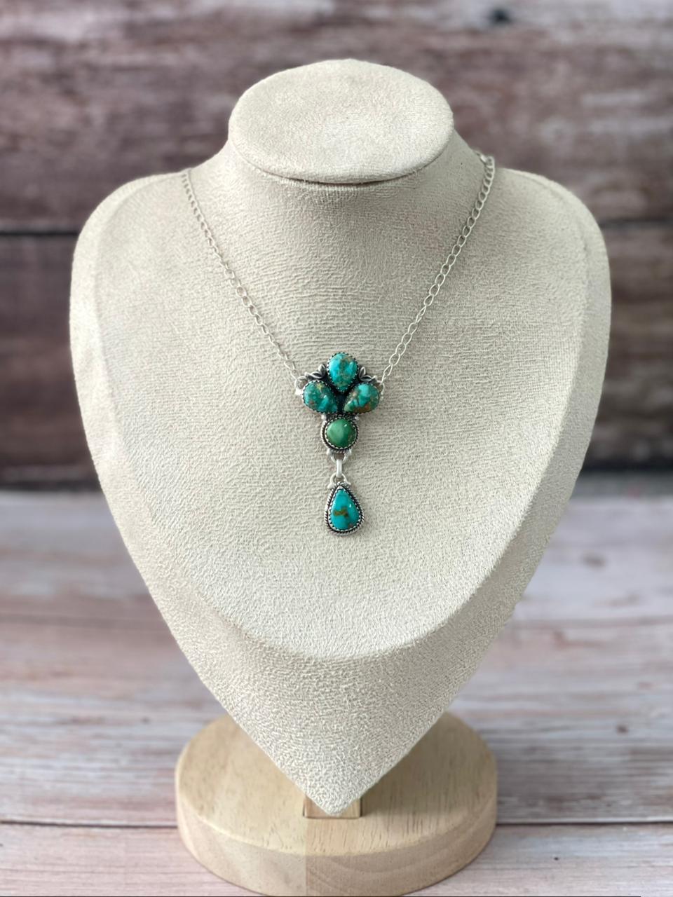 Handmade Sterling Silver Emerald Valley Turquoise Necklace "Signed Nizhoni"