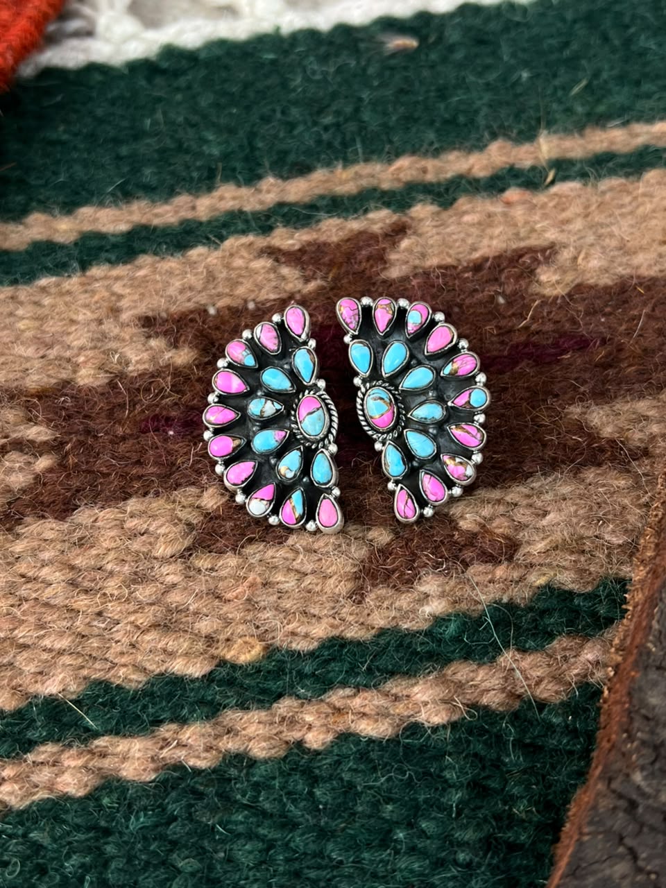Handmade Sterling Silver Cotton Candy Post Studs Earrings Signed Nizhoni