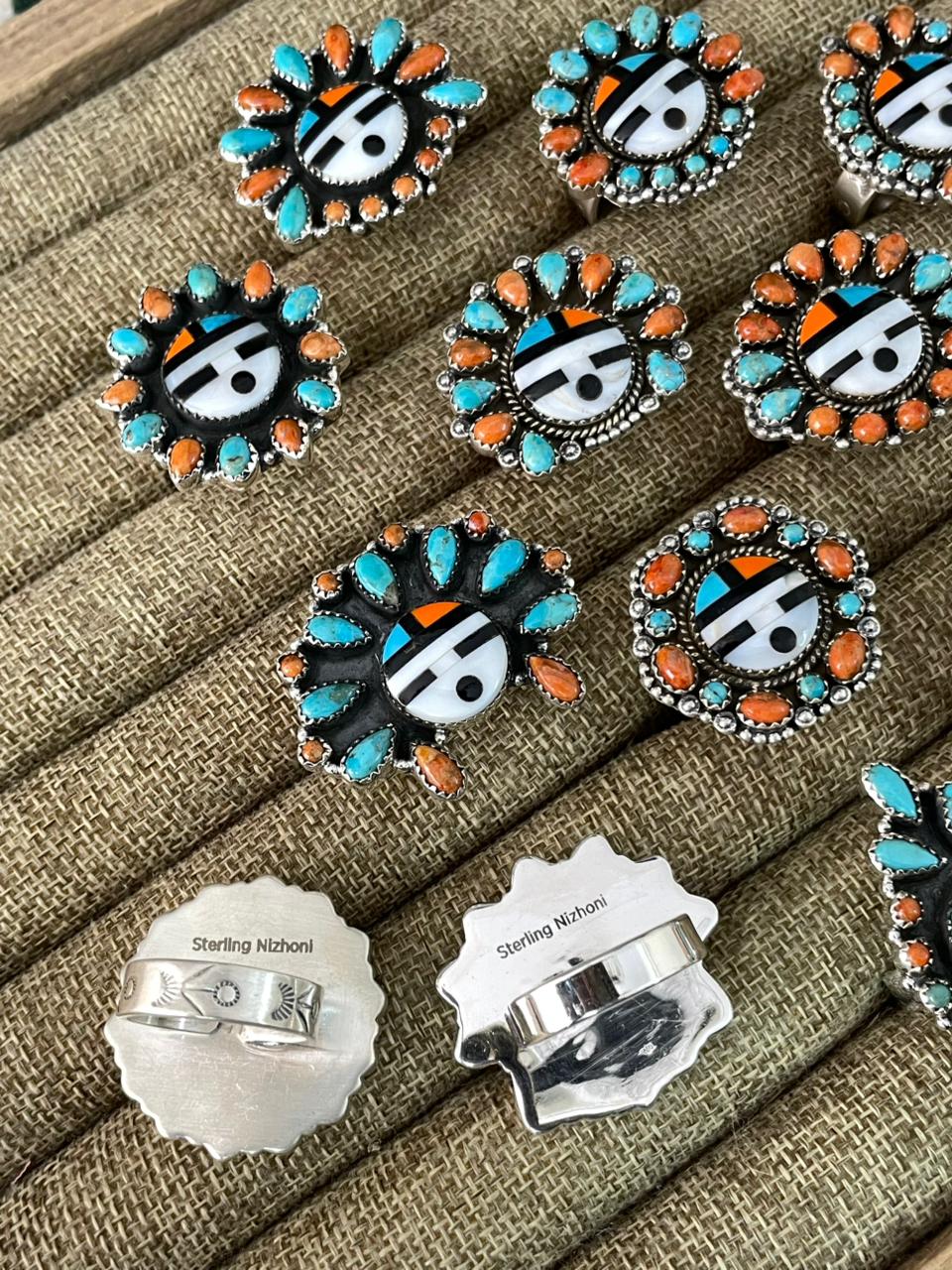 Handmade Sterling Silver Turquoise and MOP adjustable Ring "Signed Nizhoni"
