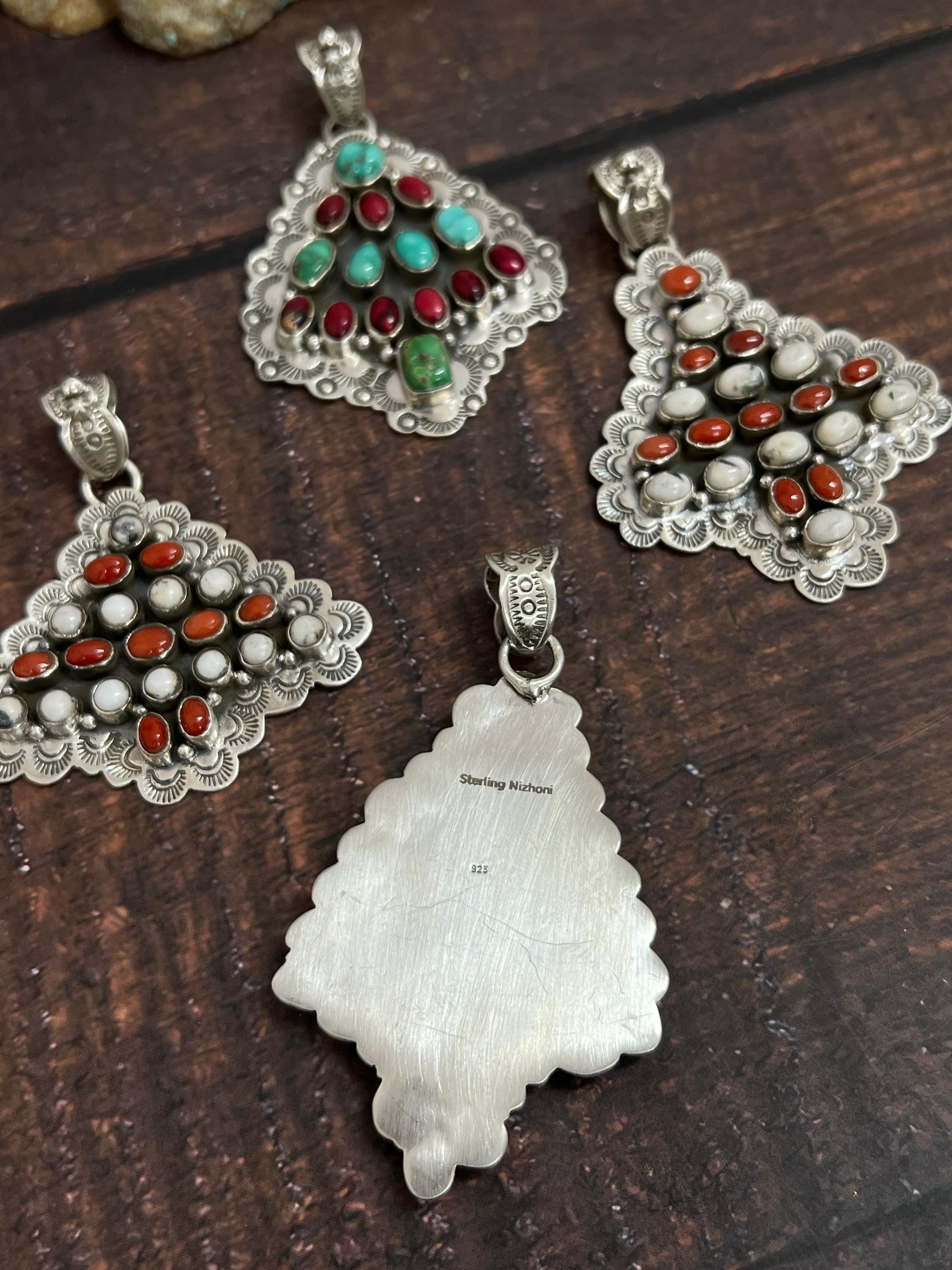 Handmade Sterling Silver Multi Stones Pendant, Signed Nizhoni