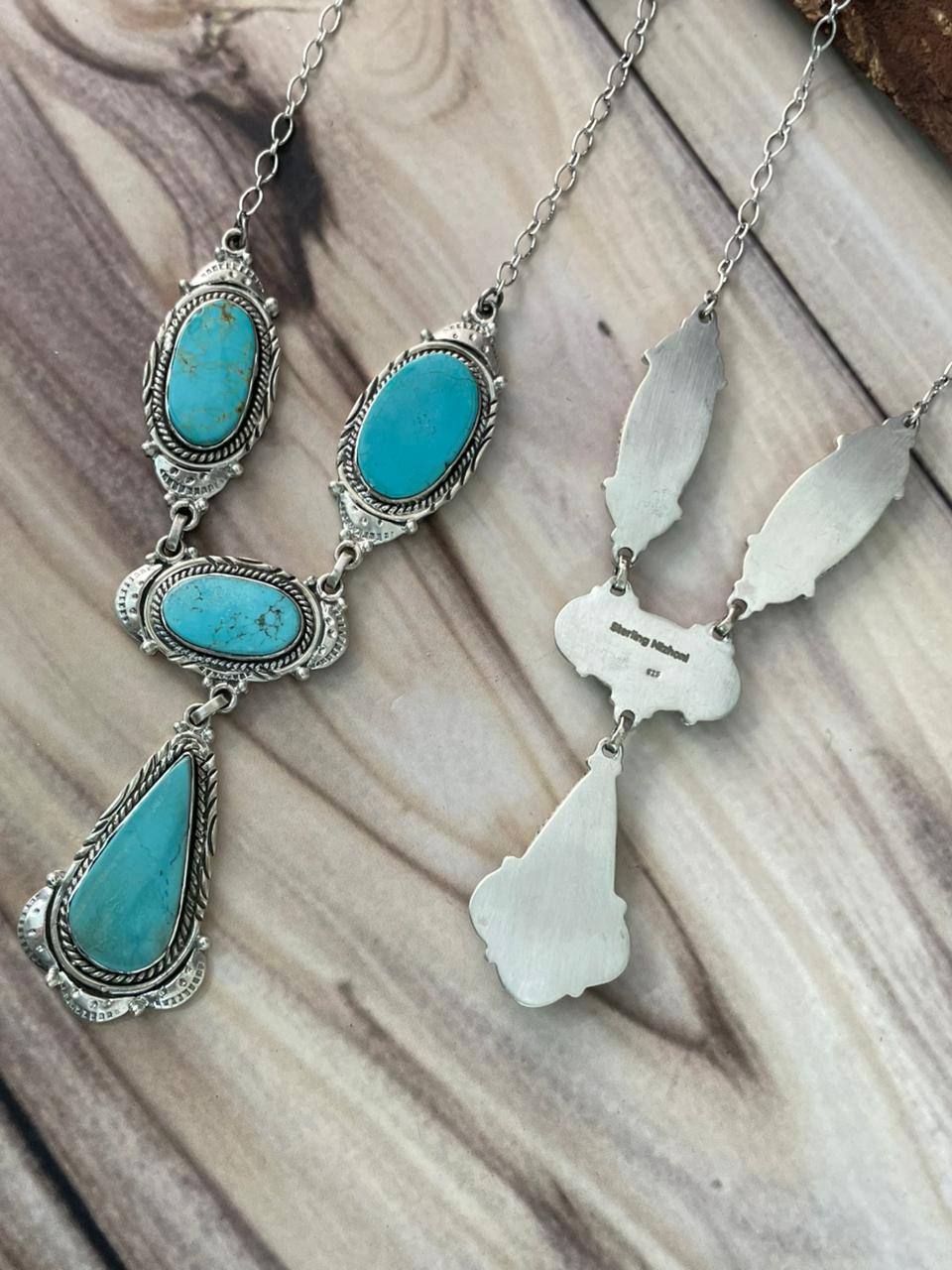 Handmade Sterling Silver Green Kingman Turquoise Collection: Necklace Signed Nizhoni